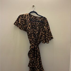 SHEIN One-Shoulder Leopard Wrap Dress - Brown & Black